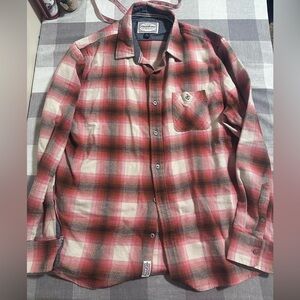 Flag & Anthem Shirt Mens Sz L Large Plaid Red Cream Button Up NWT 100% Cotton